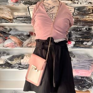 Elegant Black shorts with top and messenger bag freeee!!!!! Limited time